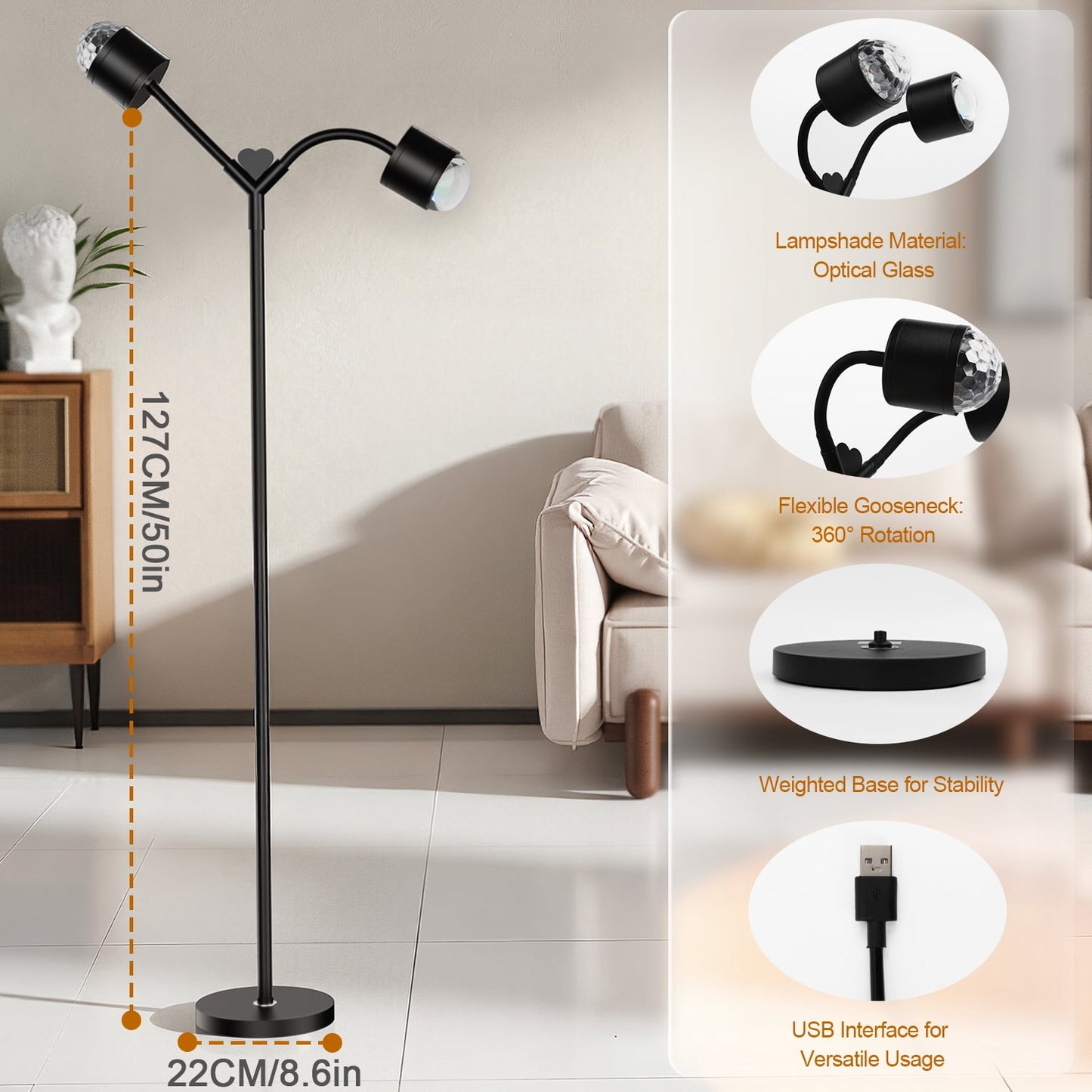 Elevate Your Space with Dual Sunset Lighting | Double-Head 360° Rotating Floor Lamp with 7 Color Modes
