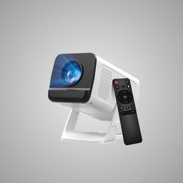 Mini Projector with WiFi 6 and Bluetooth 5.4 Built-in Apps for Bedroom Portable Projector Android 14 Smart Auto Keystone 1080P 4K Support Compatible with iOS/HDMI/TV Stick VisualCube 300 White