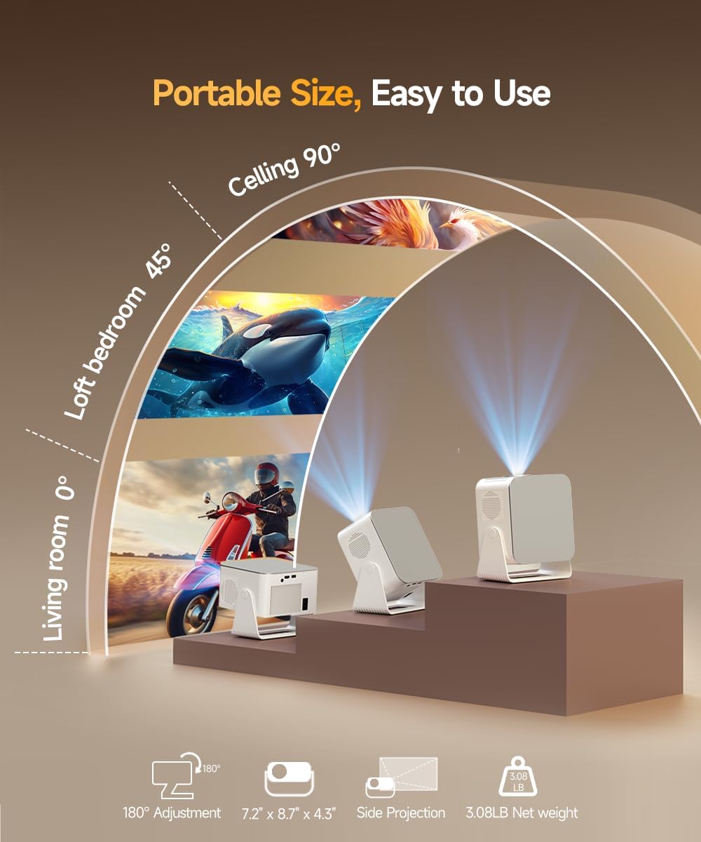 HY350 Max Smart Projector with 600 ANSI | Native 1080P, 4K/8K Support, Auto Focus, WiFi 6 & Bluetooth 5.4