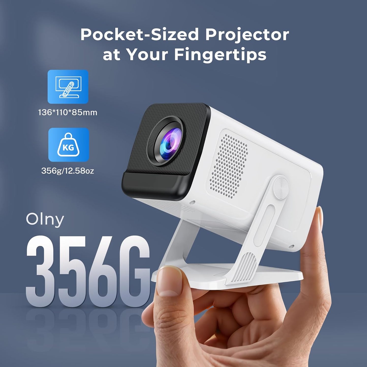 Mini Projector with WiFi 6 and Bluetooth 5.4 Built-in Apps for Bedroom Portable Projector Android 14 Smart Auto Keystone 1080P 4K Support Compatible with iOS/HDMI/TV Stick VisualCube 300 White