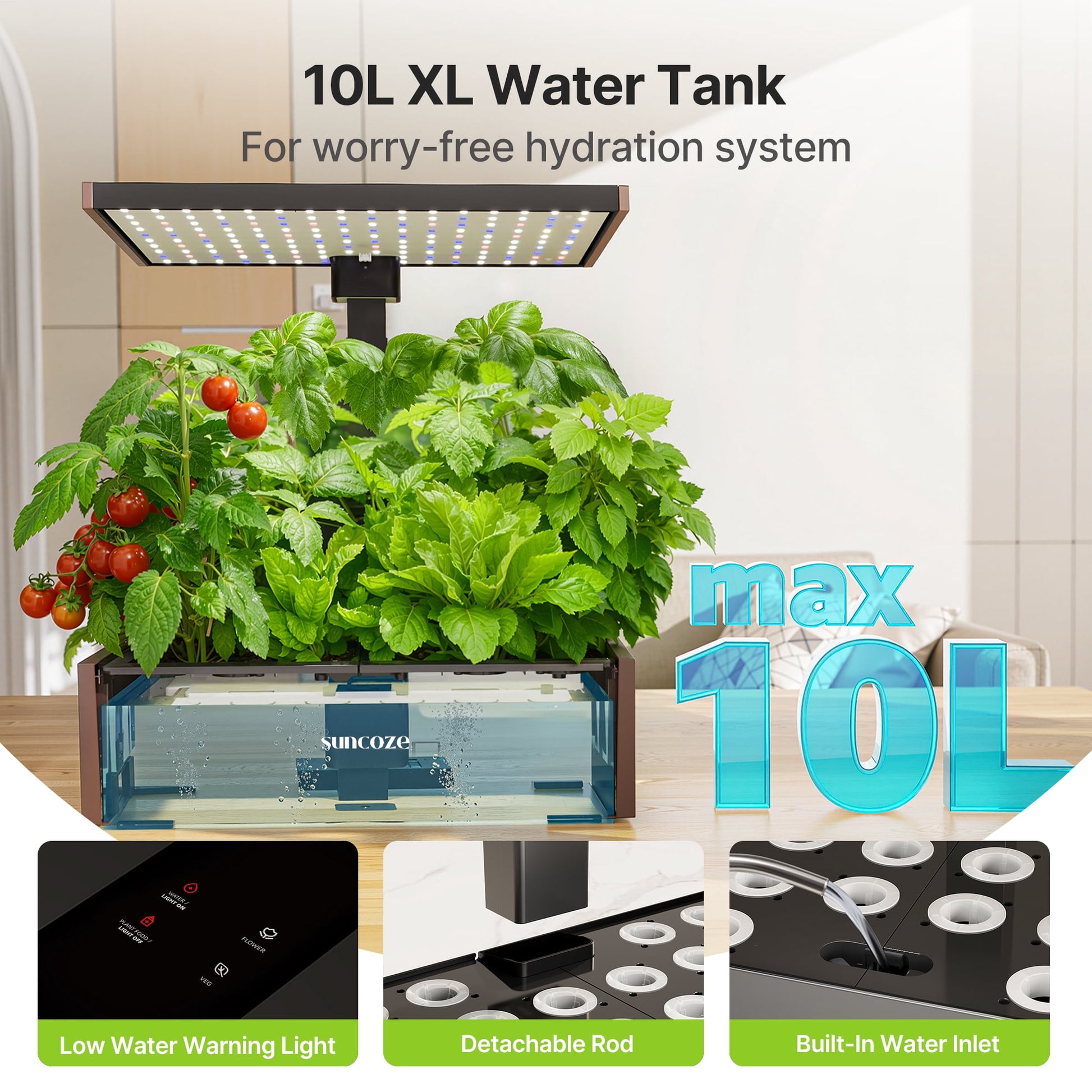 Hydroponics Growing System Kit, 20 Pod Indoor Herb Garden with 10L Water Tank and LED Grow Light, Black