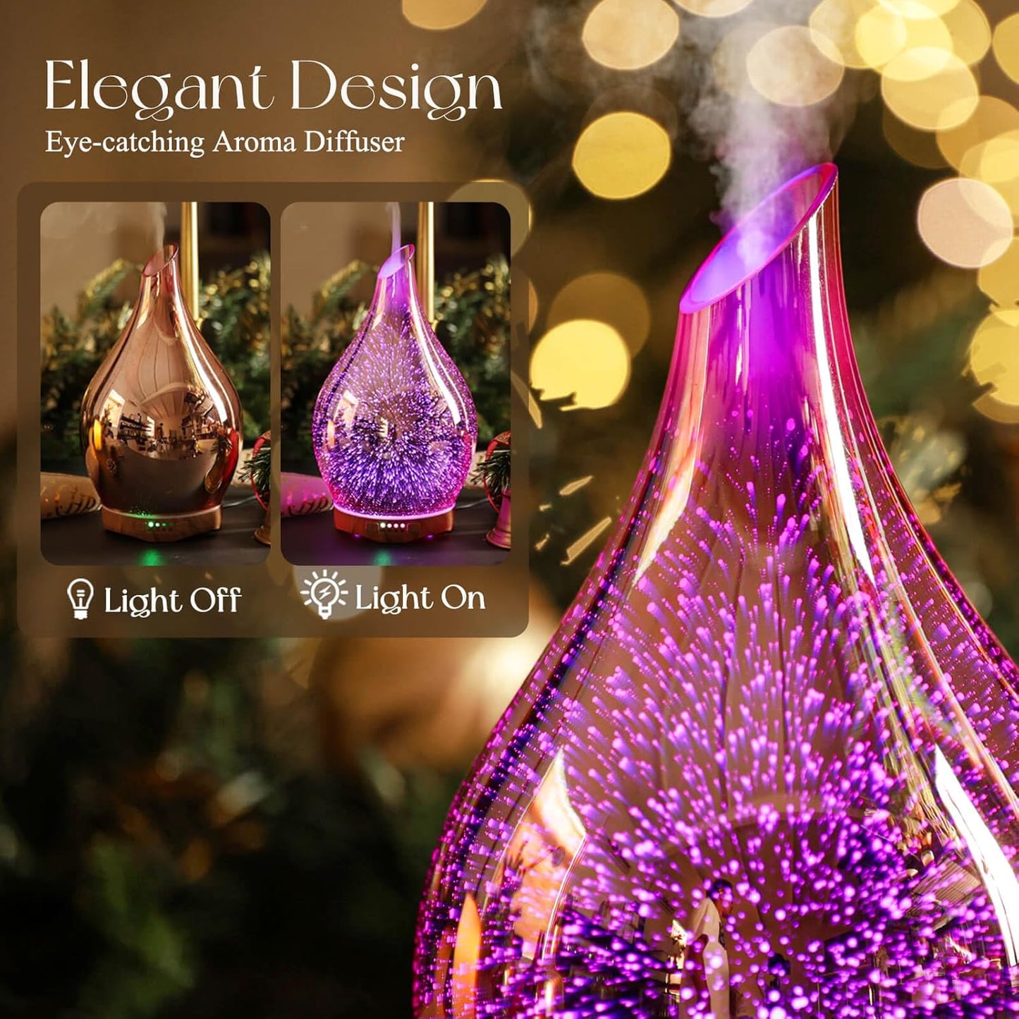 3D Glass Aromatherapy Diffuser | 280ml Ultrasonic Cool Mist Humidifier with Color-Changing Light & Auto Shut-Off