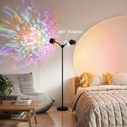 Elevate Your Space with Dual Sunset Lighting | Double-Head 360° Rotating Floor Lamp with 7 Color Modes
